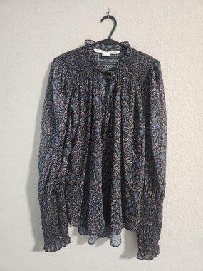 Veronica Beard Jaz Floral Balloon Sleeve Chiffon Blouse Black/Blue Women’s 2